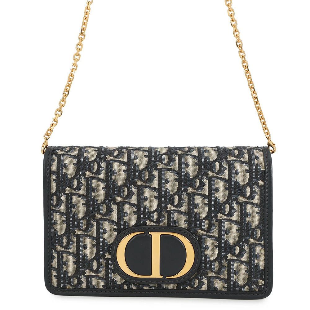 Christian Dior Chain Wallet Oblique Montaigne Clutch Jacquard Canvas